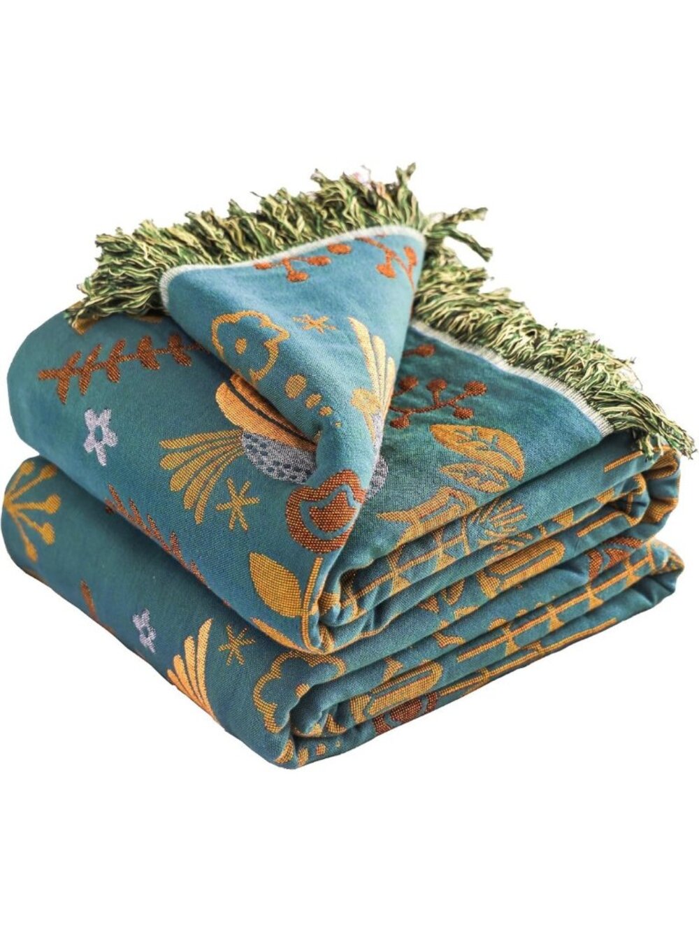Boho Floral Throw Blanket - 100% Organic Cotton, Soft Reversible Quilt 50x60